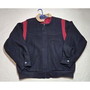 Vintage Cripple Creek Western Wool Blend Bomber Jacket Mens Large Black Red